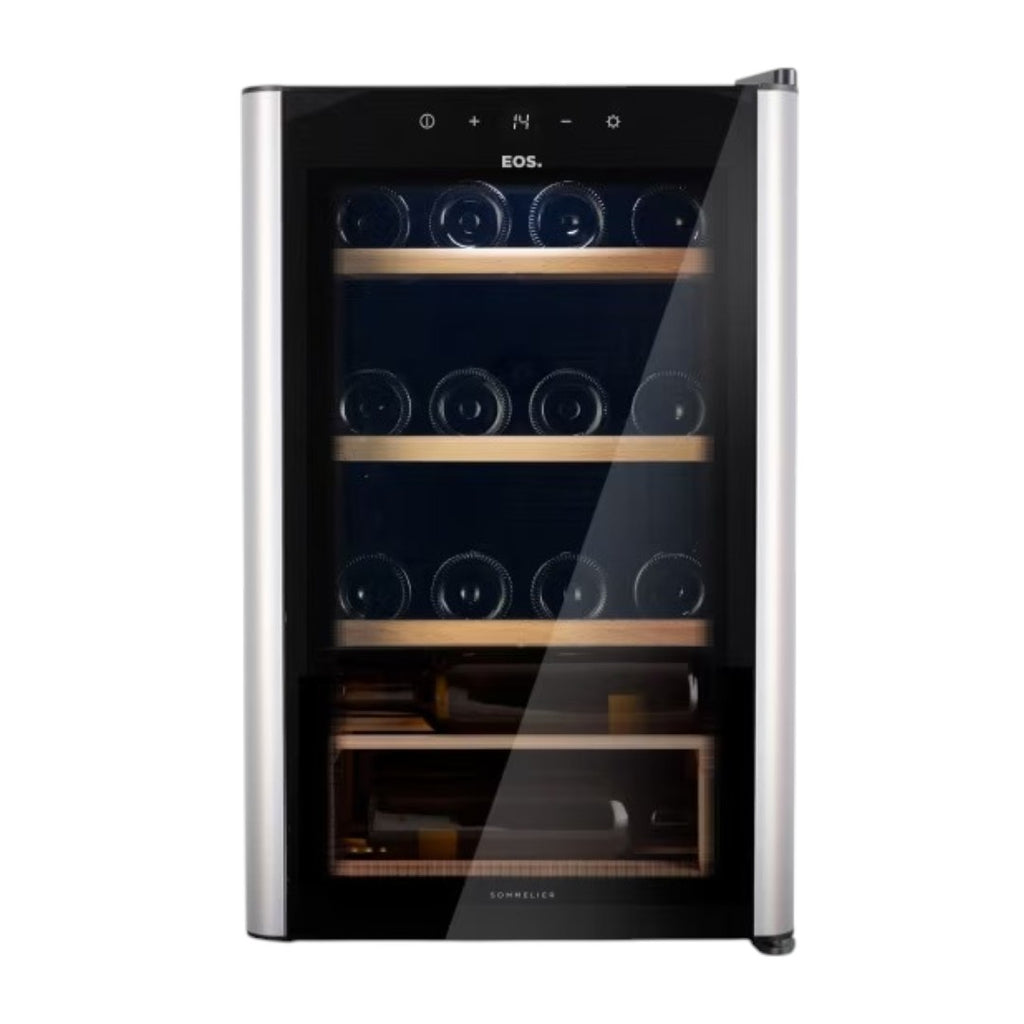 Adega Climatizada 22 Garrafas EOS Premium com Porta de Vidro e Inox Prateleira de Madeira com Compressor EAC24IM Bivolt