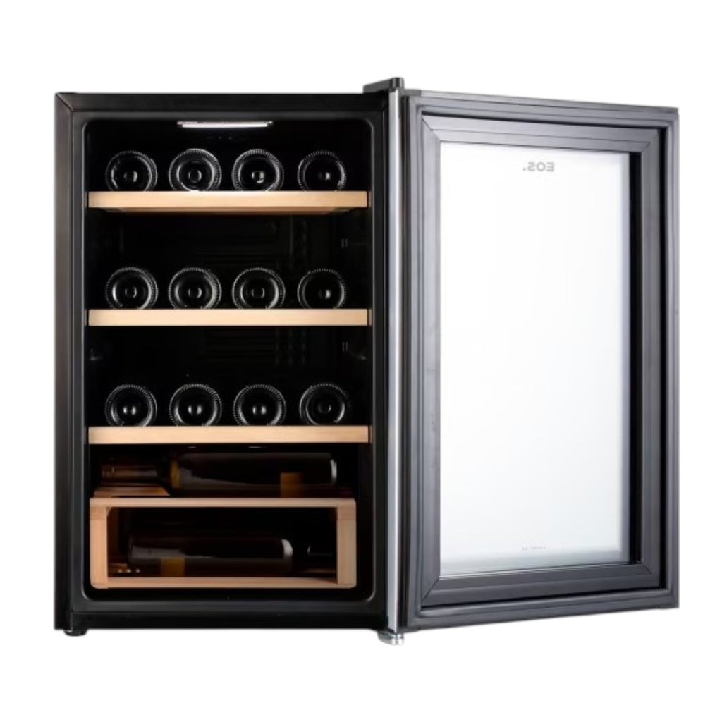 Adega Climatizada 22 Garrafas EOS Premium com Porta de Vidro e Inox Prateleira de Madeira com Compressor EAC24IM Bivolt