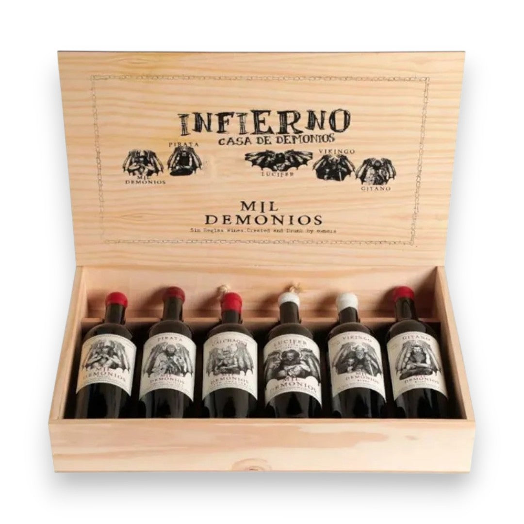 Kit 6 Vinhos Mil Demonios Infierno Com Caixa de Madeira